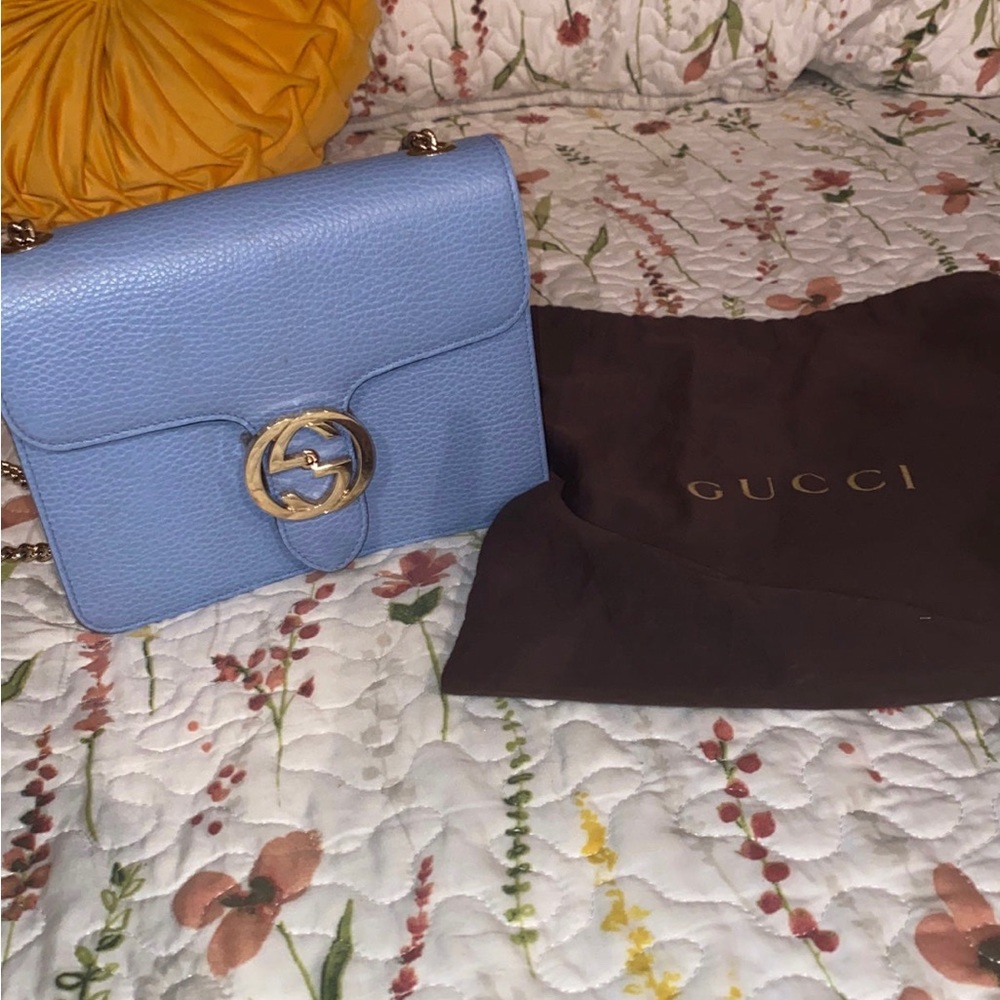 Cross body light blue gucci bag